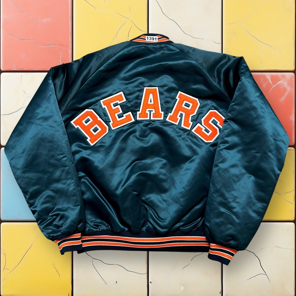Vintage Chicago Bears Chalk Line Satin Jacket 80s Men XL NFL Football Navy USA